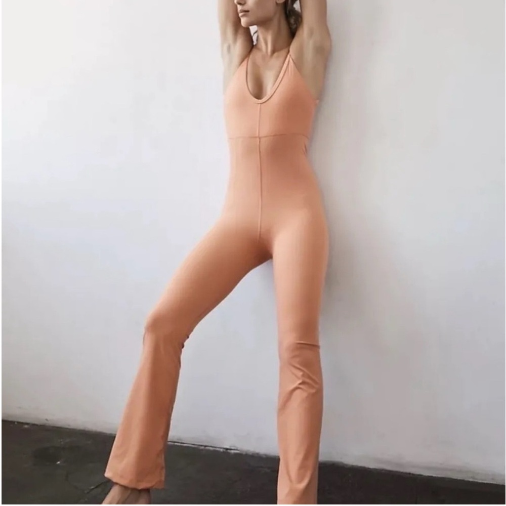 Free People All Star Onesie Peach Jumpsuit with Flared Legs